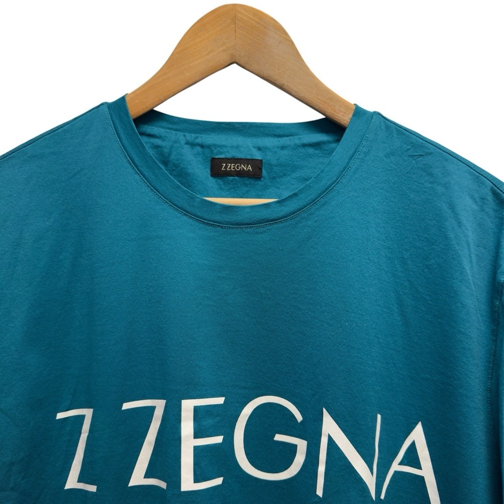 Z Zegna Men's Large Teal Blue Game Set Match Tennis Crewneck Cotton T-Shirt‎ euc